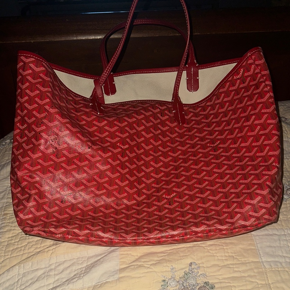 Goyard Red Patterned Tote with White Interior Trim